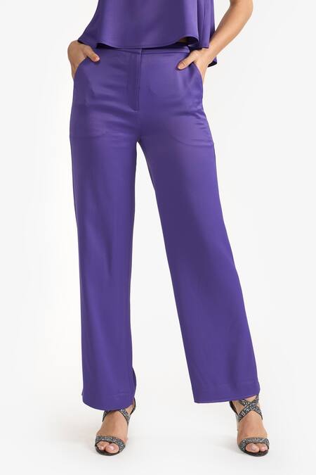 Shop Perona Purple Cotton Solid Elina Trouser Online at Aza Fashions Shop_Perona_Purple Cotton Solid Elina Trouser _Online_at_Aza_Fashions