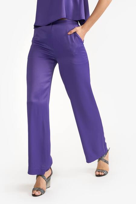 Perona Purple Cotton Solid Elina Trouser at Aza Fashions Perona_Purple Cotton Solid Elina Trouser _at_Aza_Fashions