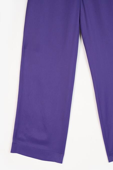 Shop Perona Purple Cotton Solid Elina Trouser Shop_Perona_Purple Cotton Solid Elina Trouser