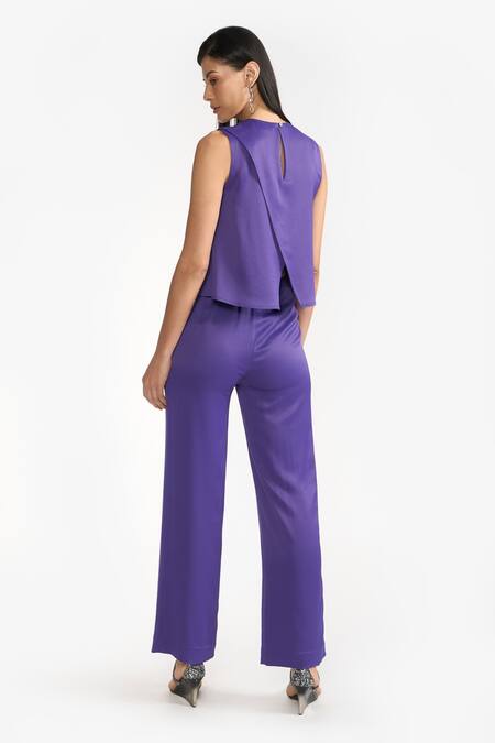 Shop Perona Purple Cotton Solid Round Elina A-line Top at Aza Fashions Shop_Perona_Purple Cotton Solid Round Elina A-line Top _at_Aza_Fashions