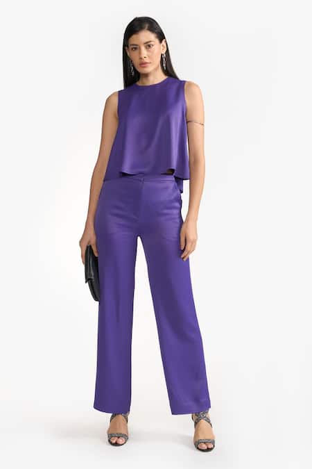 Perona Purple Cotton Solid Round Elina A-line Top Online at Aza Fashions Perona_Purple Cotton Solid Round Elina A-line Top _Online_at_Aza_Fashions