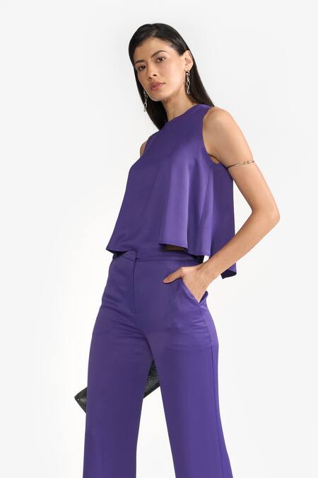 Buy Perona Purple Cotton Solid Round Elina A-line Top Online at Aza Fashions Buy_Perona_Purple Cotton Solid Round Elina A-line Top _Online_at_Aza_Fashions