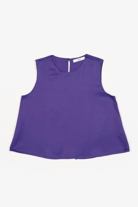 Buy Perona Purple Cotton Solid Round Elina A-line Top Buy_Perona_Purple Cotton Solid Round Elina A-line Top