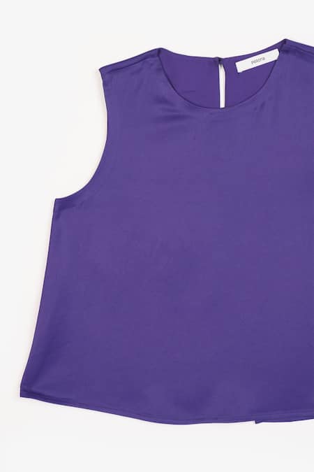 Shop Perona Purple Cotton Solid Round Elina A-line Top Shop_Perona_Purple Cotton Solid Round Elina A-line Top