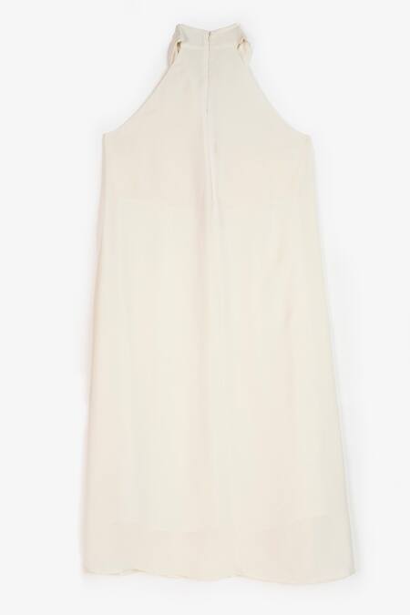 Buy Perona Ivory Cotton Solid Twisted Halter Neck Estrella Maxi Dress Buy_Perona_Ivory Cotton Solid Twisted Halter Neck Estrella Maxi Dress