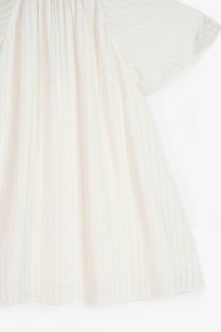 Shop Perona White Cotton Stripe Crew Neck Georgia Bell Sleeve Short Dress Online at Aza Fashions Shop_Perona_White Cotton Stripe Crew Neck Georgia Bell Sleeve Short Dress _Online_at_Aza_Fashions