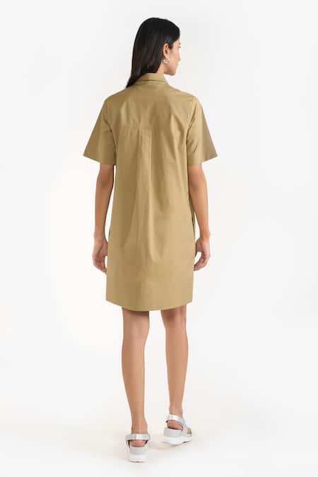 Perona Green Cotton Solid Collared Greta Short Dress Online at Aza Fashions Perona_Green Cotton Solid Collared Greta Short Dress _Online_at_Aza_Fashions