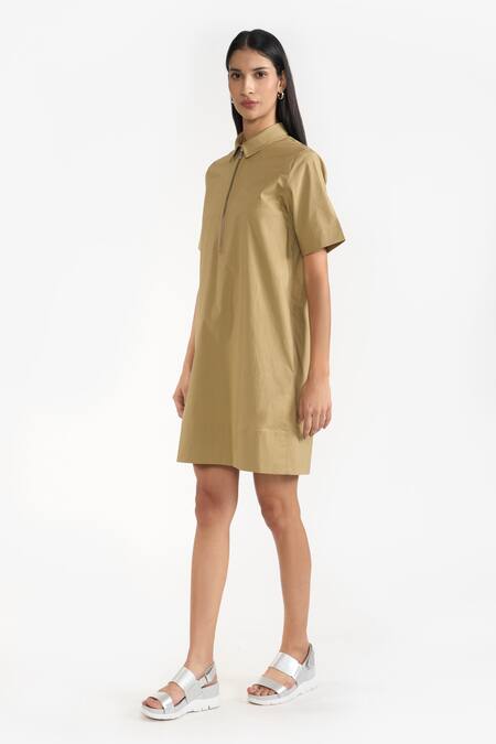 Buy Perona Green Cotton Solid Collared Greta Short Dress Online at Aza Fashions Buy_Perona_Green Cotton Solid Collared Greta Short Dress _Online_at_Aza_Fashions