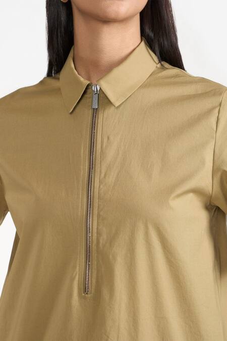 Shop Perona Green Cotton Solid Collared Greta Short Dress Online at Aza Fashions Shop_Perona_Green Cotton Solid Collared Greta Short Dress _Online_at_Aza_Fashions