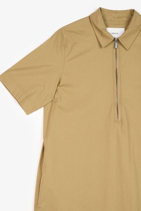 Buy Perona Green Cotton Solid Collared Greta Short Dress Buy_Perona_Green Cotton Solid Collared Greta Short Dress