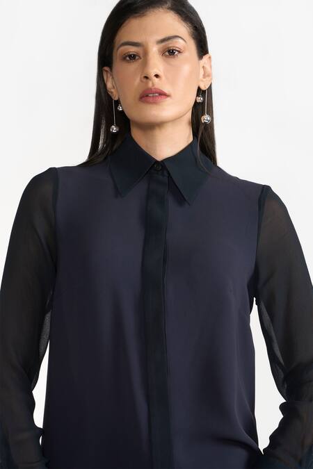 Buy Perona Blue Cotton Plain Collared Neck Josie Color Block Dress Online at Aza Fashions Buy_Perona_Blue Cotton Plain Collared Neck Josie Color Block Dress _Online_at_Aza_Fashions