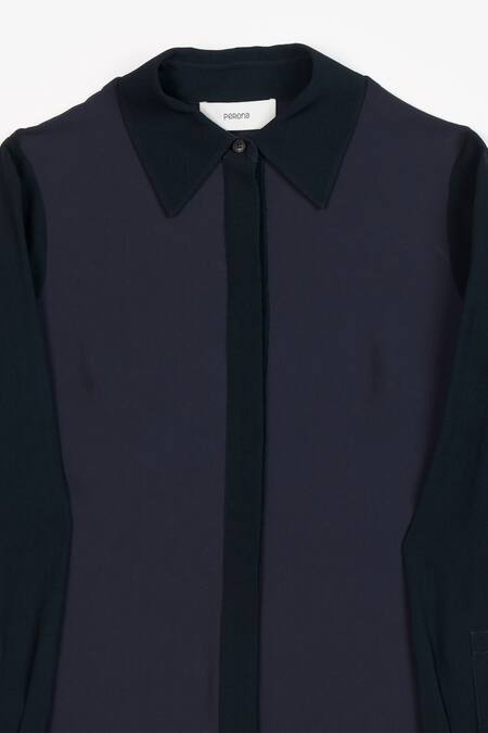 Shop Perona Blue Cotton Plain Collared Neck Josie Color Block Dress Online at Aza Fashions Shop_Perona_Blue Cotton Plain Collared Neck Josie Color Block Dress _Online_at_Aza_Fashions