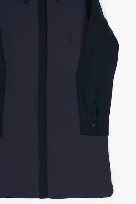 Perona Blue Cotton Plain Collared Neck Josie Color Block Dress at Aza Fashions Perona_Blue Cotton Plain Collared Neck Josie Color Block Dress _at_Aza_Fashions