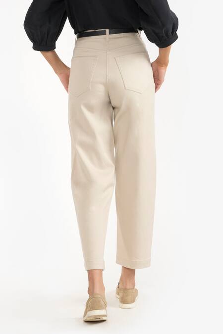 Shop_Perona_Beige Cotton Plain Juliette Barrel Pant _at_Aza_Fashions
