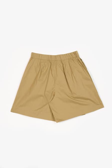 Shop Perona Green Cotton Plain Kimiko Box Pleated Shorts Shop_Perona_Green Cotton Plain Kimiko Box Pleated Shorts