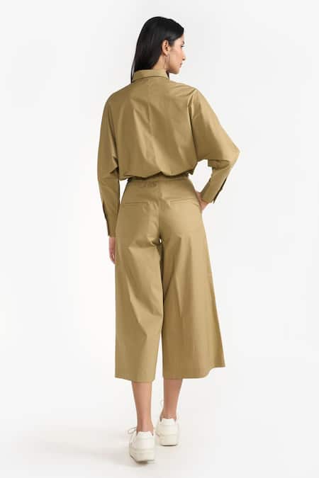 Shop Perona Green Cotton Plain Kimiko Pant at Aza Fashions Shop_Perona_Green Cotton Plain Kimiko Pant _at_Aza_Fashions