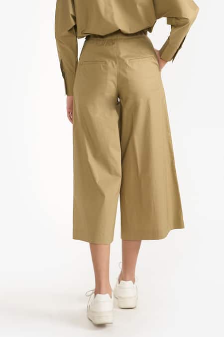 Perona Green Cotton Plain Kimiko Pant Online at Aza Fashions Perona_Green Cotton Plain Kimiko Pant _Online_at_Aza_Fashions