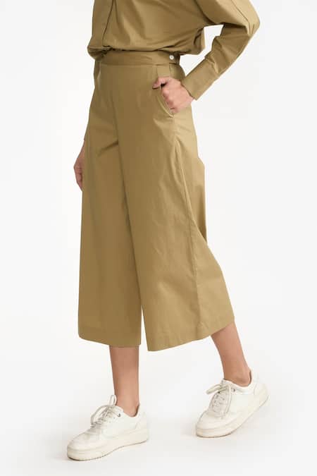 Shop Perona Green Cotton Plain Kimiko Pant Online at Aza Fashions Shop_Perona_Green Cotton Plain Kimiko Pant _Online_at_Aza_Fashions