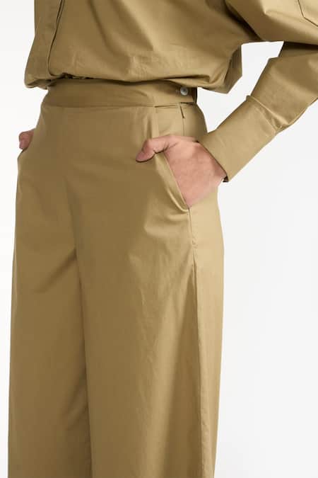 Perona Green Cotton Plain Kimiko Pant at Aza Fashions Perona_Green Cotton Plain Kimiko Pant _at_Aza_Fashions
