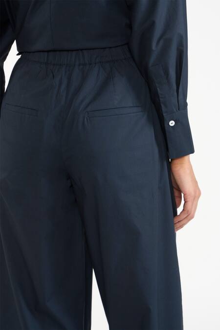 Shop Perona Blue Cotton Plain Kimiko Wide Legged Pant Online at Aza Fashions Shop_Perona_Blue Cotton Plain Kimiko Wide Legged Pant _Online_at_Aza_Fashions