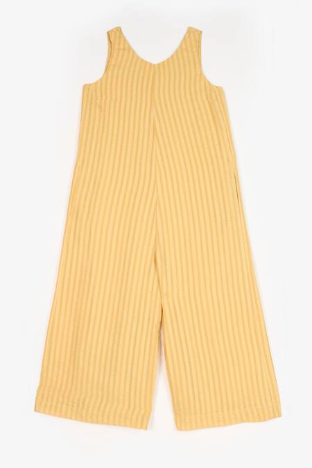 Buy Perona Yellow Cotton Stripe Round Neck Melanie Pattern Jumpsuit Buy_Perona_Yellow Cotton Stripe Round Neck Melanie Pattern Jumpsuit