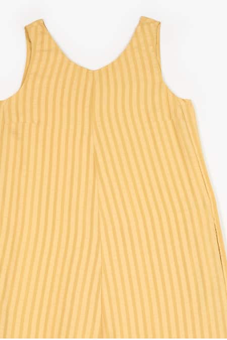 Shop Perona Yellow Cotton Stripe Round Neck Melanie Pattern Jumpsuit Shop_Perona_Yellow Cotton Stripe Round Neck Melanie Pattern Jumpsuit