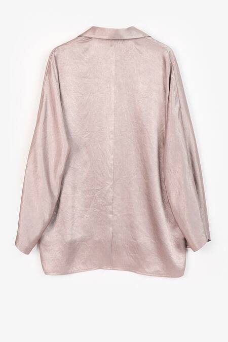 Perona Pink Satin Plain Collared Neck Moana Asymmetric Hem Shirt Online at Aza Fashions Perona_Pink Satin Plain Collared Neck Moana Asymmetric Hem Shirt _Online_at_Aza_Fashions