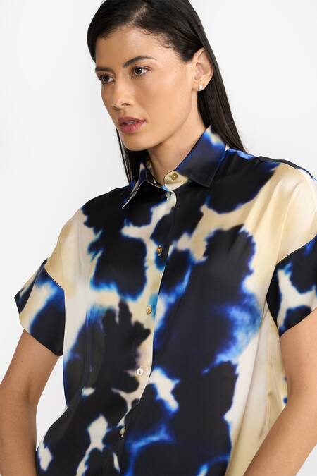Shop Perona Multi Color Cotton Print Abstract Collared Neck Monroe Shirt Online at Aza Fashions Shop_Perona_Multi Color Cotton Print Abstract Collared Neck Monroe Shirt _Online_at_Aza_Fashions
