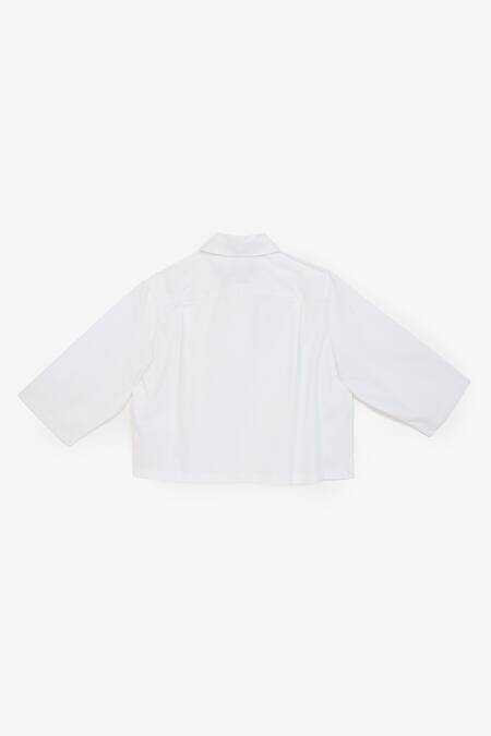 Buy Perona White Cotton Plain Collared Neck Penny Cropped Shirt Online at Aza Fashions Buy_Perona_White Cotton Plain Collared Neck Penny Cropped Shirt _Online_at_Aza_Fashions