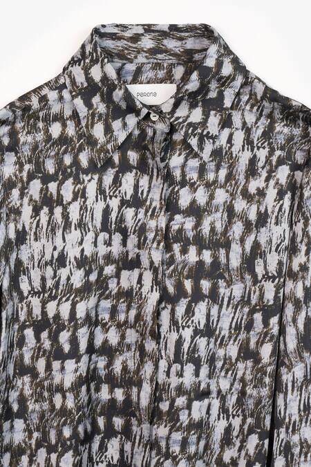 Perona Black Cotton Print Abstract Collared Neck Smara Dress Online at Aza Fashions Perona_Black Cotton Print Abstract Collared Neck Smara Dress _Online_at_Aza_Fashions