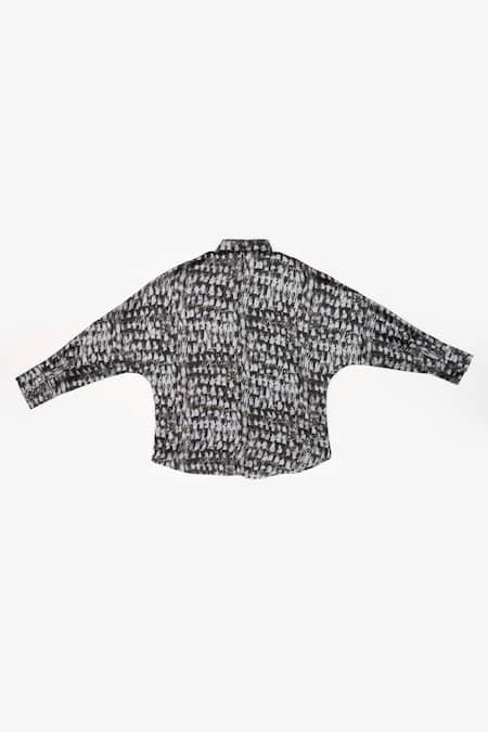 Perona_Black Cotton Print Abstract Collared Neck Seine Shirt _Online_at_Aza_Fashions