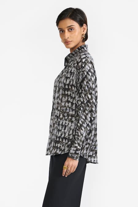 Buy_Perona_Black Cotton Print Abstract Collared Neck Seine Shirt _Online_at_Aza_Fashions
