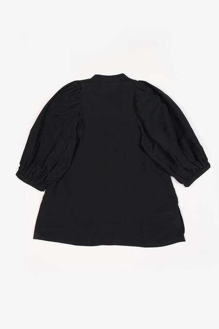Shop Perona Black Cotton Plain Collared Neck Veronica Puff Sleeve Shirt Online at Aza Fashions Shop_Perona_Black Cotton Plain Collared Neck Veronica Puff Sleeve Shirt _Online_at_Aza_Fashions