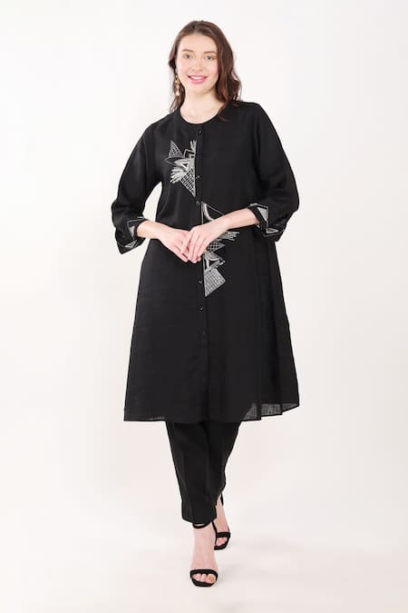 Linen Bloom_Black 100% Linen Plain Pencil Straight Pant _Online_at_Aza_Fashions