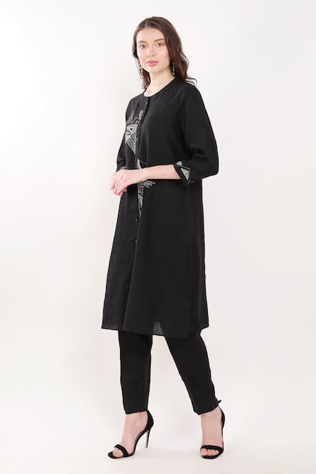 Buy_Linen Bloom_Black 100% Linen Plain Pencil Straight Pant _Online_at_Aza_Fashions