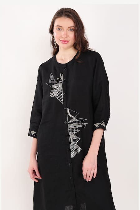 Shop_Linen Bloom_Black 100% Linen Plain Pencil Straight Pant _Online_at_Aza_Fashions