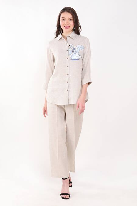 Linen Bloom Beige Linen Straight Pant Online at Aza Fashions Linen Bloom_Beige Linen Straight Pant _Online_at_Aza_Fashions