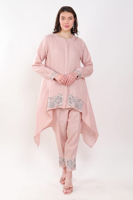 Linen Bloom Linen Border Embroidered Kurta & Pant Set 