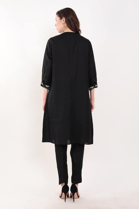 Shop Linen Bloom Black Linen Sequins Round Neck Placement Embroidered Tunic at Aza Fashions Shop_Linen Bloom_Black Linen Sequins Round Neck Placement Embroidered Tunic _at_Aza_Fashions