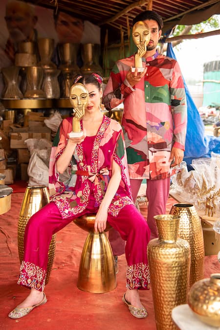 Soniya G_Multi Color Silk, Cotton Abstract Print Kurta And Pant Set _Online_at_Aza_Fashions