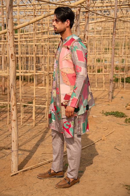 Buy_Soniya G_Multi Color Silk, Cotton Beads, Sequins, Abstract Floral Print Bundi And Kurta Set _Online_at_Aza_Fashions