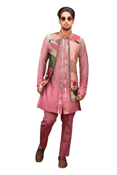 Buy Soniya G Purple Silk, Cotton Stones, Mirrors Abstract Floral Printed Bundi Kurta Set Online at Aza Fashions Buy_Soniya G_Purple Silk, Cotton Stones, Mirrors Abstract Floral Printed Bundi Kurta Set _Online_at_Aza_Fashions