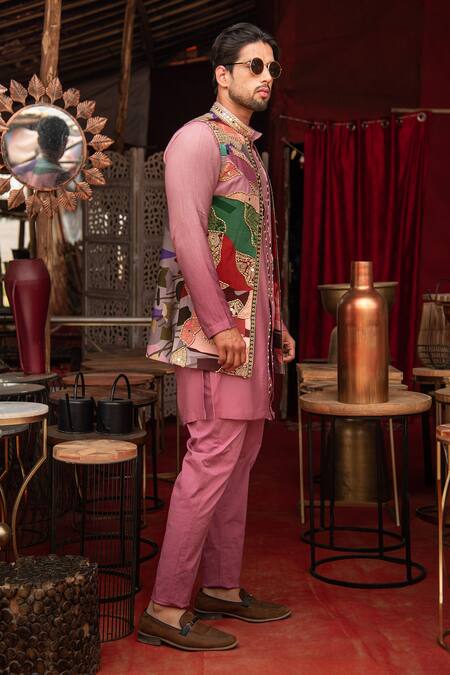 Soniya G Purple Silk, Cotton Stones, Mirrors Abstract Floral Printed Bundi Kurta Set at Aza Fashions Soniya G_Purple Silk, Cotton Stones, Mirrors Abstract Floral Printed Bundi Kurta Set _at_Aza_Fashions