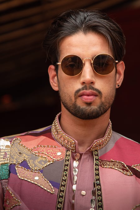 Shop Soniya G Purple Silk, Cotton Stones, Mirrors Abstract Floral Printed Bundi Kurta Set Shop_Soniya G_Purple Silk, Cotton Stones, Mirrors Abstract Floral Printed Bundi Kurta Set