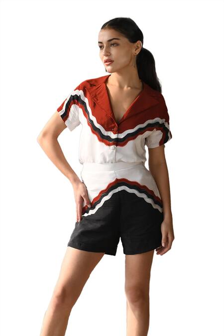 East14 White Cotton, Crepe Collared Alley Brush Stroke Print Shirt at Aza Fashions East14_White Cotton, Crepe Collared Alley Brush Stroke Print Shirt_at_Aza_Fashions