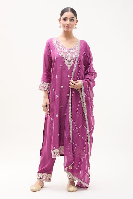 Samyukta Singhania Floral Embroidered Kurta Pant Set 