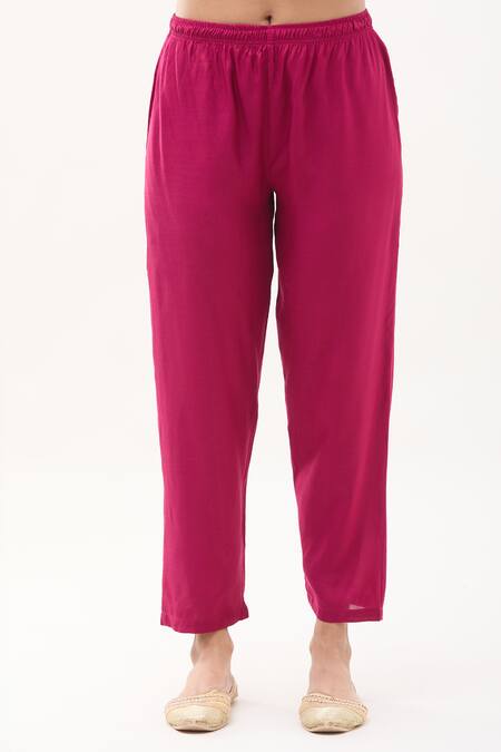 Samyukta Singhania_Red Silk, Satin, Chiffon Geometric Zardozi Embellished Kurta Pant Set_at_Aza_Fashions