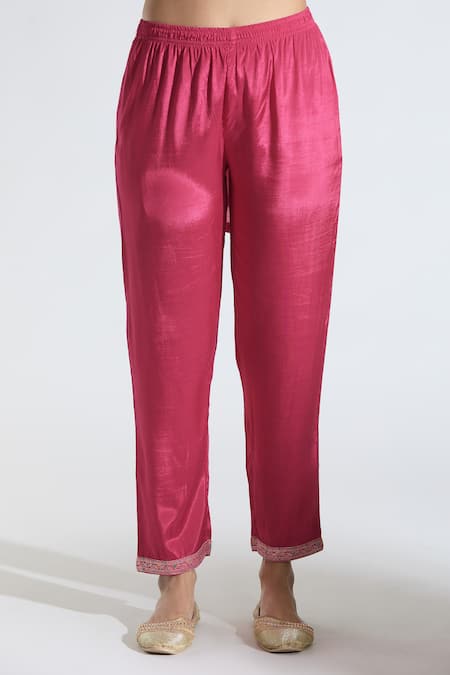 Samyukta Singhania_Pink Muslin, Satin, Organza Straight Flower Butti Pattern Kurta Pant Set_at_Aza_Fashions