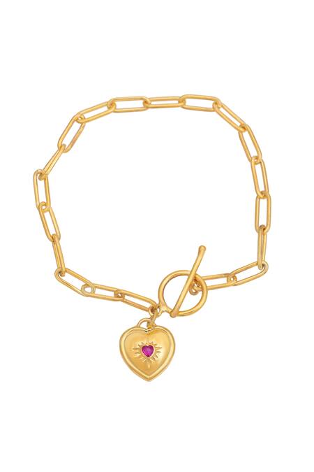 Ruuh Studios Gold Plated Love Chain Link Heart Charm Bracelet