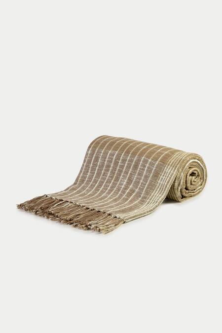 Shop_Design Gaatha_Beige 100% Cotton Print Stripe Pattern Bed Cover _at_Aza_Fashions